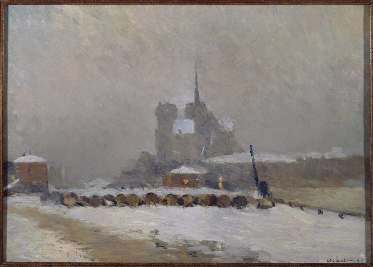 Notre-Dame de Paris, lumisade, ilta, n. 1897 (öljy) tekijältä Albert Charles Lebourg