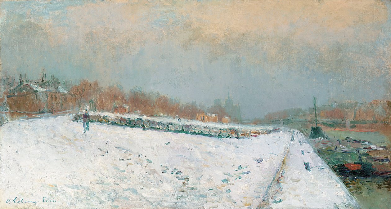Port de Bercy, talvi (öljy kankaalle) tekijältä Albert Charles Lebourg