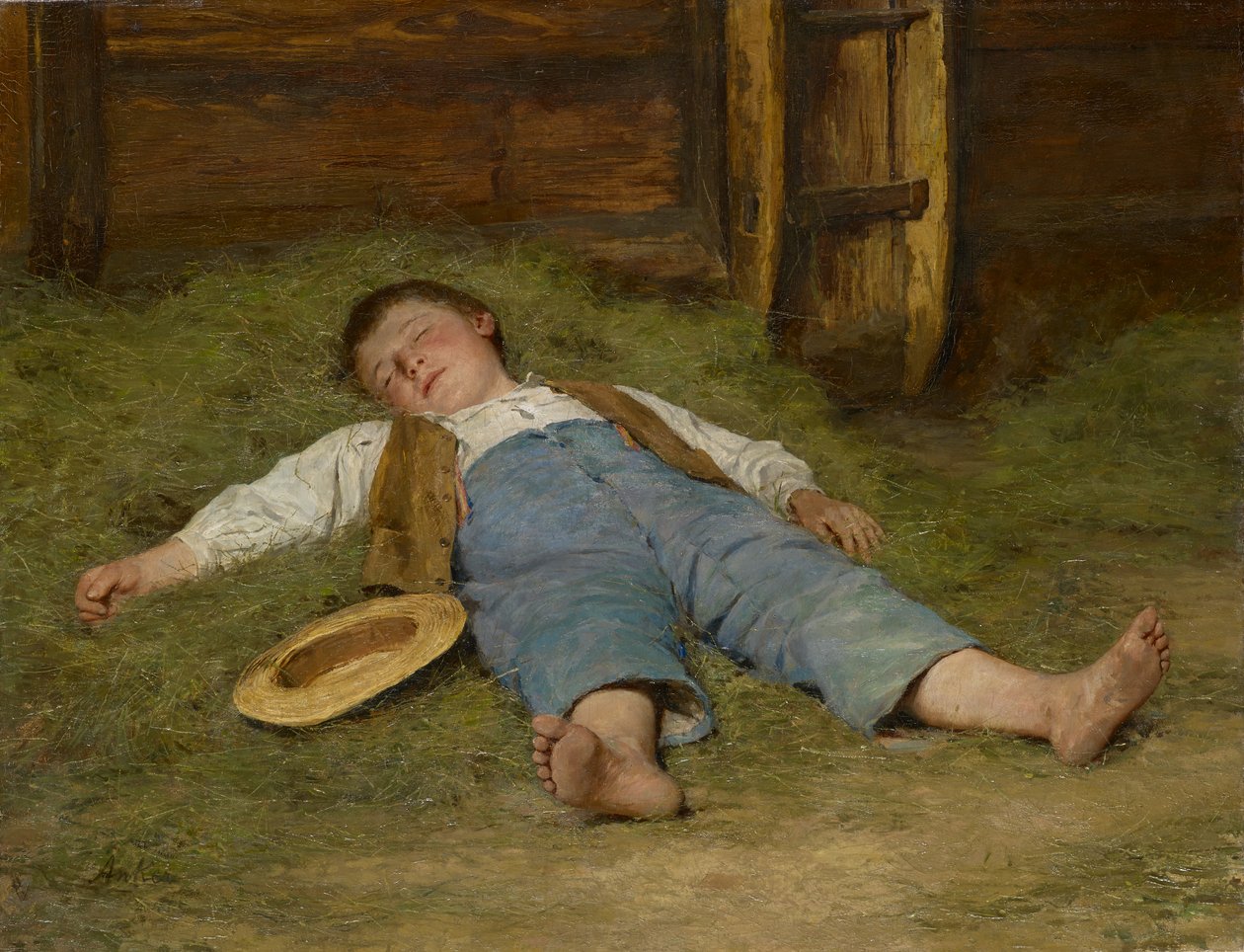 Poika nukkuu heinässä, 1891-97 tekijältä Albert Anker