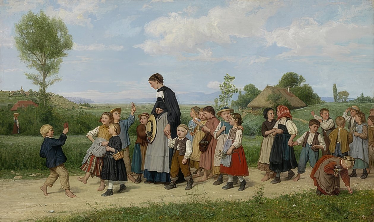 Koulun kävely. 1872 tekijältä Albert Anker