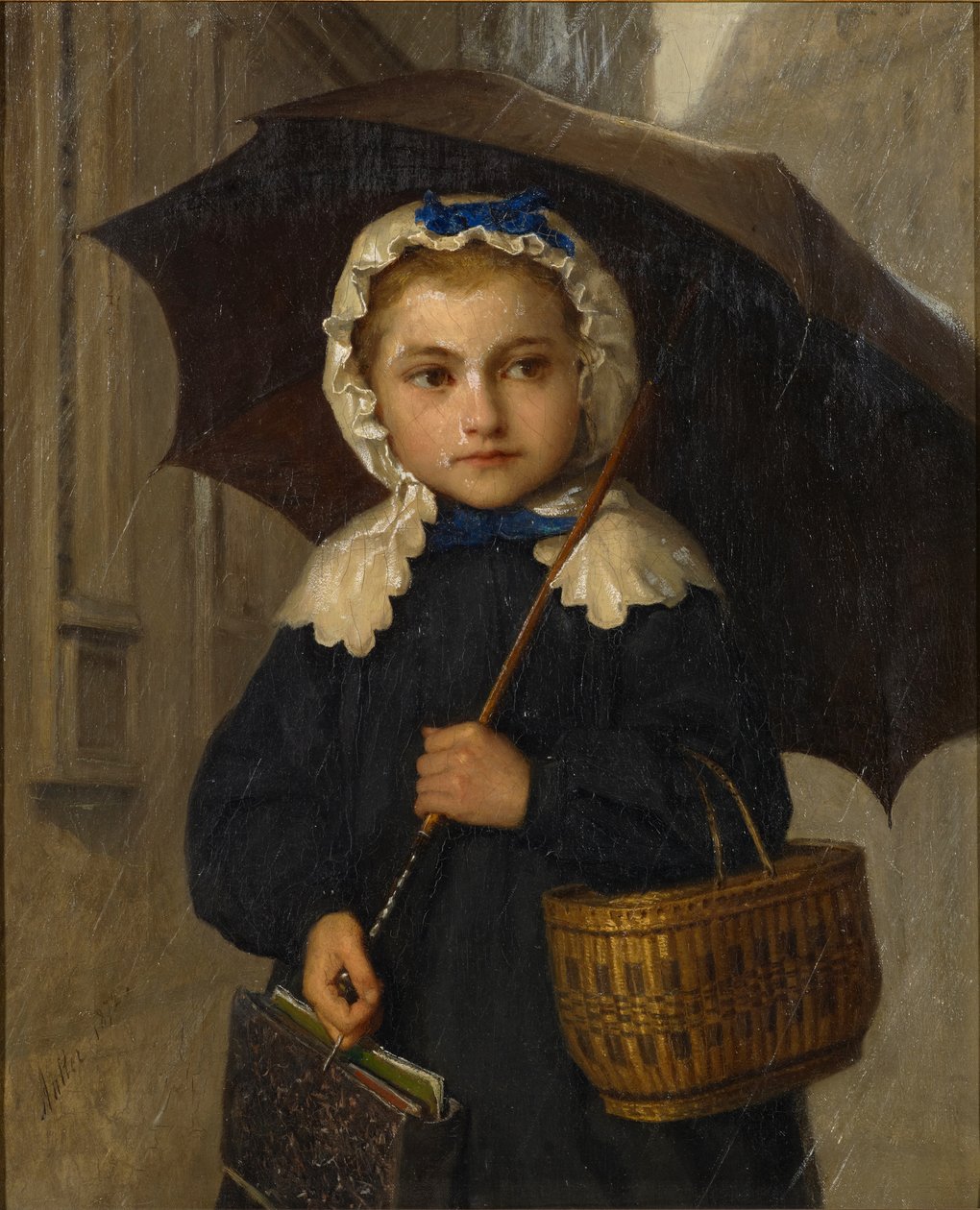 Louise Anker sateenvarjon kanssa, 1872 tekijältä Albert Anker