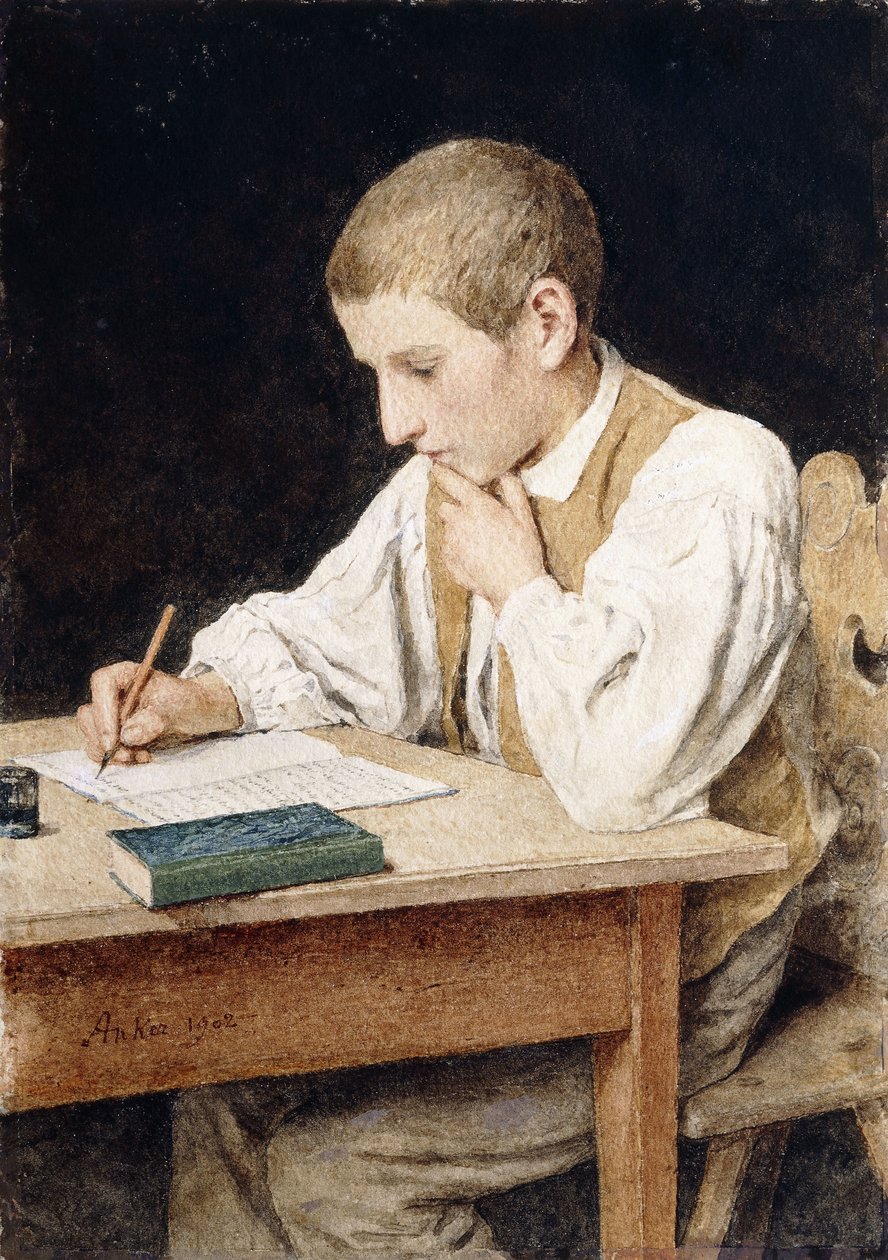 Kirjoituspoika, 1902 tekijältä Albert Anker