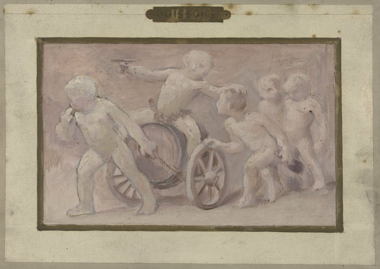 Luonnos Pariisin Hôtel de Villen Salle des Fêtes -tilaa varten: Juomat, vuosina 1889-1895 (öljy paperille). tekijältä Albert Aublet