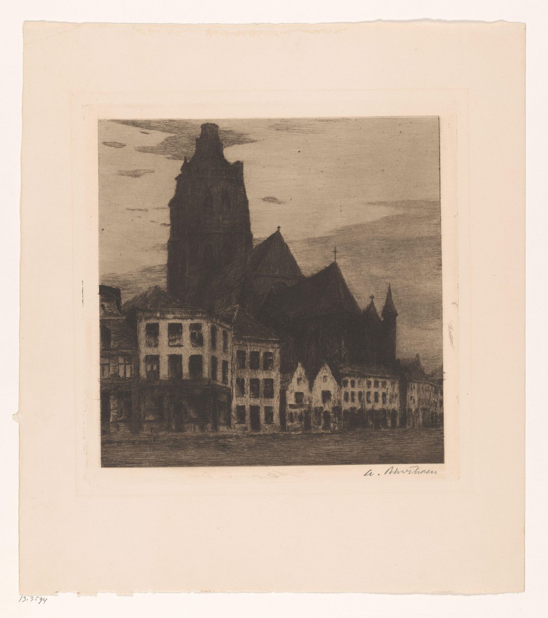 Näkymä Sint-Walburgan kirkolle Oudenaardessa tekijältä Albert Baertsoen (signed by artist)