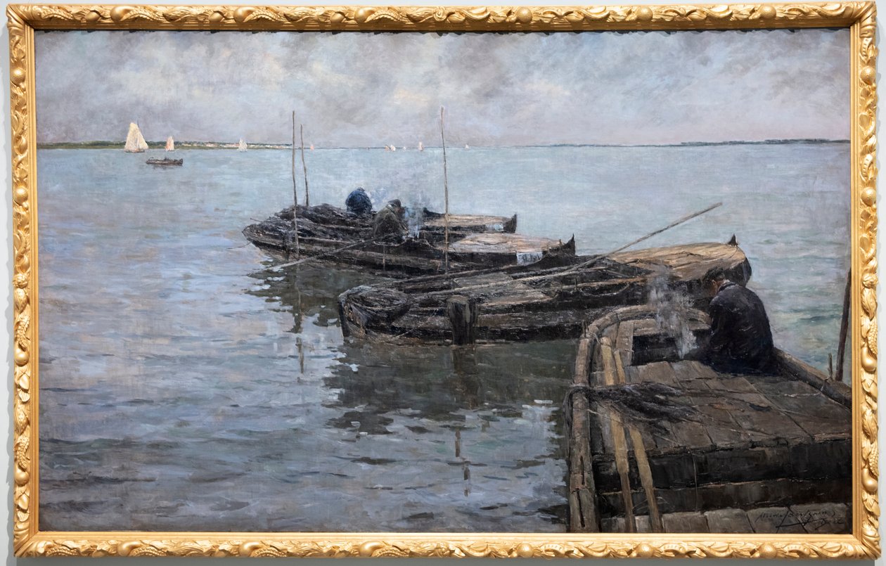 Scheldtin alaosassa, viimeiset säteet, kalastajat ankkuroituina tekijältä Albert Baertsoen