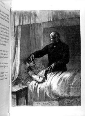 Jean Valjean sulkee Fantinen silmät, kuvitus Victor Hugon (1802-85) teoksesta Les Miserables (1845-62), n. 1885 (kaiverrus) (m/w valokuva) tekijältä Albert Bellenger