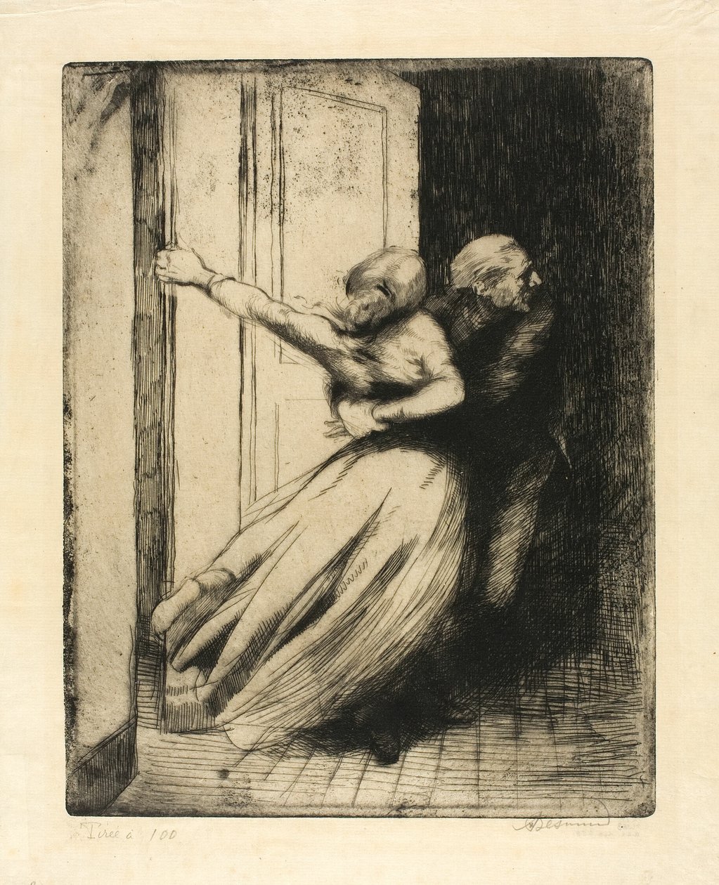 Raiskaus, laatta kahdeksan alkaen Woman tekijältä Albert Besnard