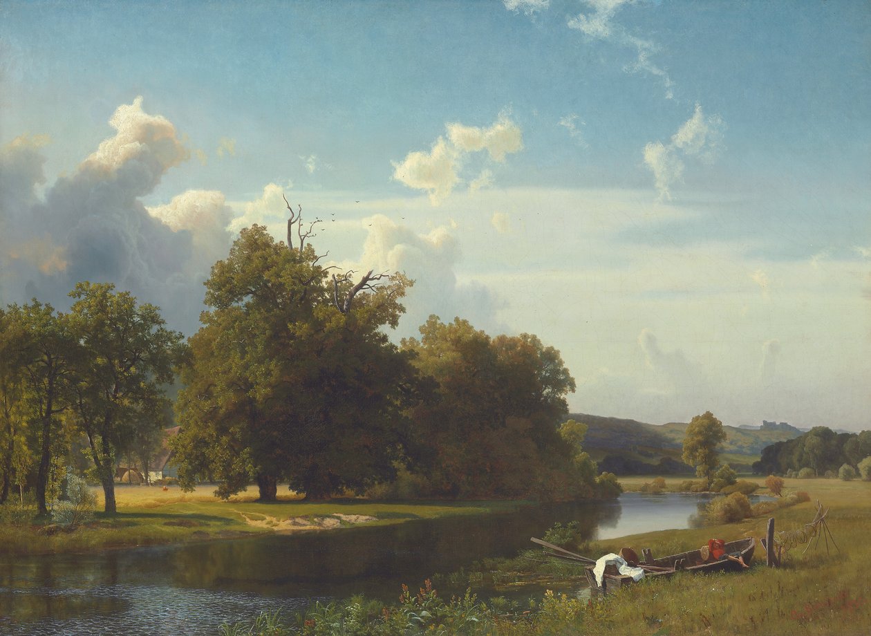 Jokimaisema, Westfalen tekijältä Albert Bierstadt