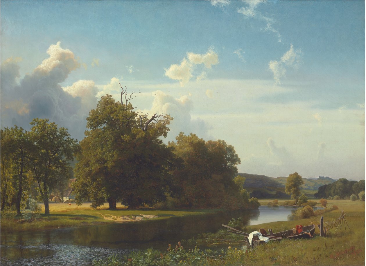 Jokimaisema, Westfalen, 1855 tekijältä Albert Bierstadt