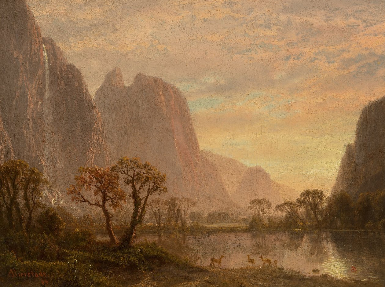 Sentinel Falls ja Cathedral Peaks Yosemiten laaksossa tekijältä Albert Bierstadt