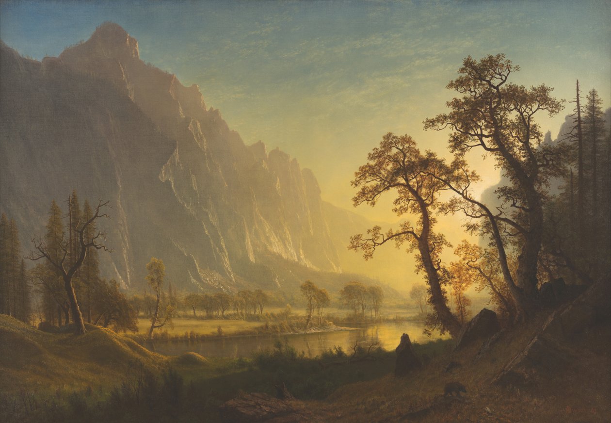 Auringonnousu, Yosemiten laakso tekijältä Albert Bierstadt