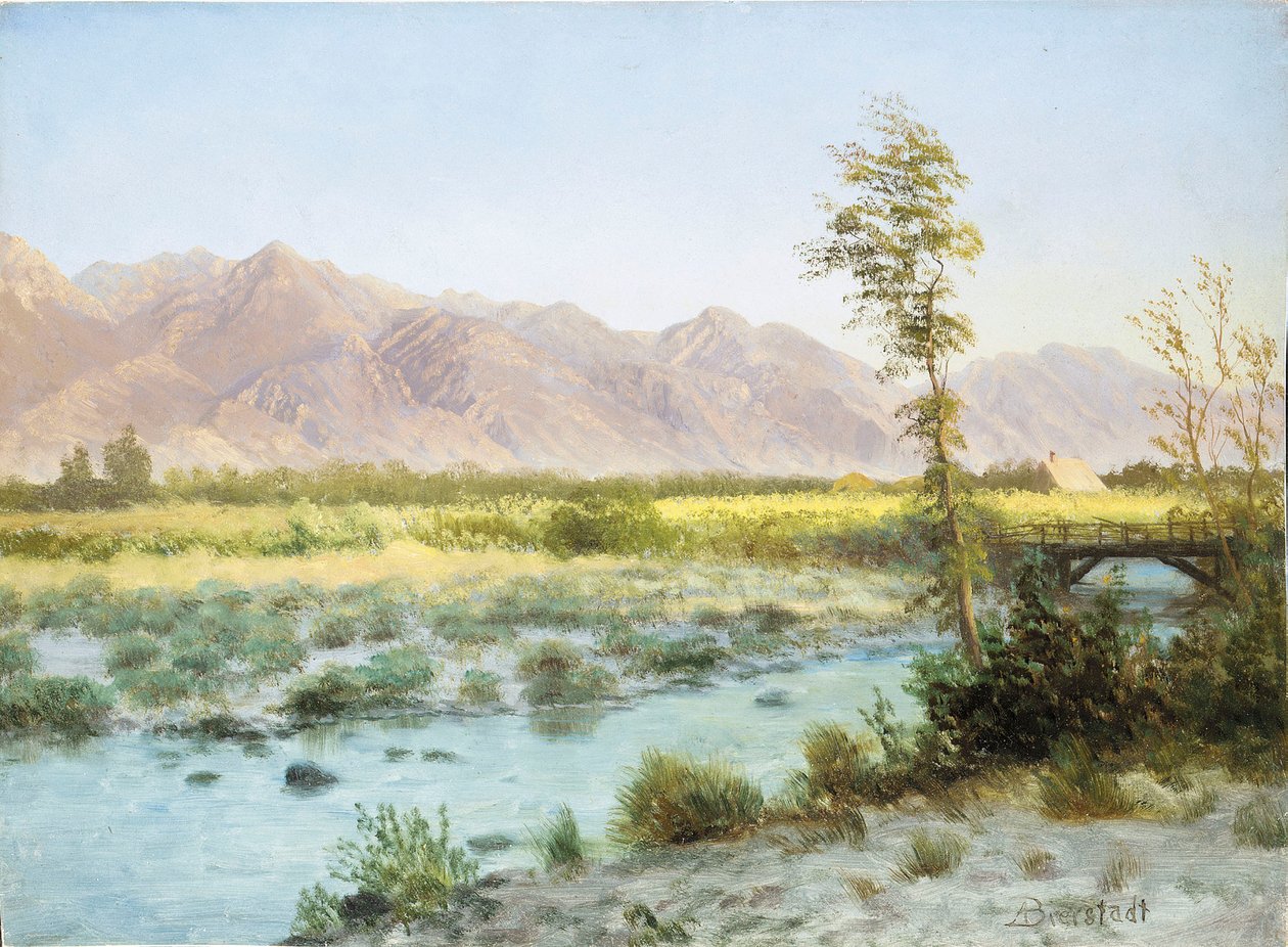Länsimaisema (öljy paperille) tekijältä Albert Bierstadt