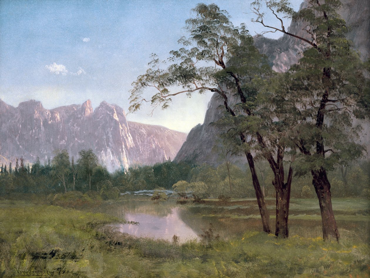 Yosemite Valley (öljy paperille kiinnitetty kankaalle) tekijältä Albert Bierstadt
