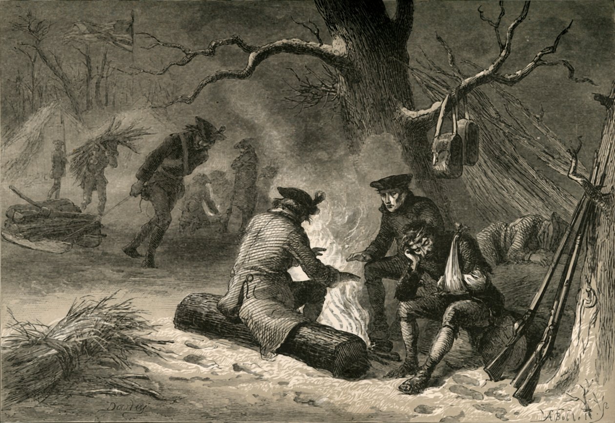 Amerikkalaiset joukot Valley Forgessa, 1877. tekijältä Albert Bobbett