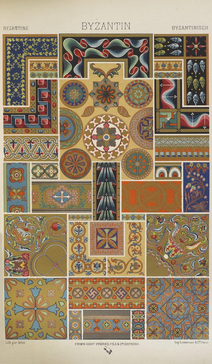 Bysanttilainen, levy 31 julkaisusta "Polychromatic Ornament: Sata lautasta kultaa, hopeaa ja värejä" tekijältä Albert Charles August Racinet