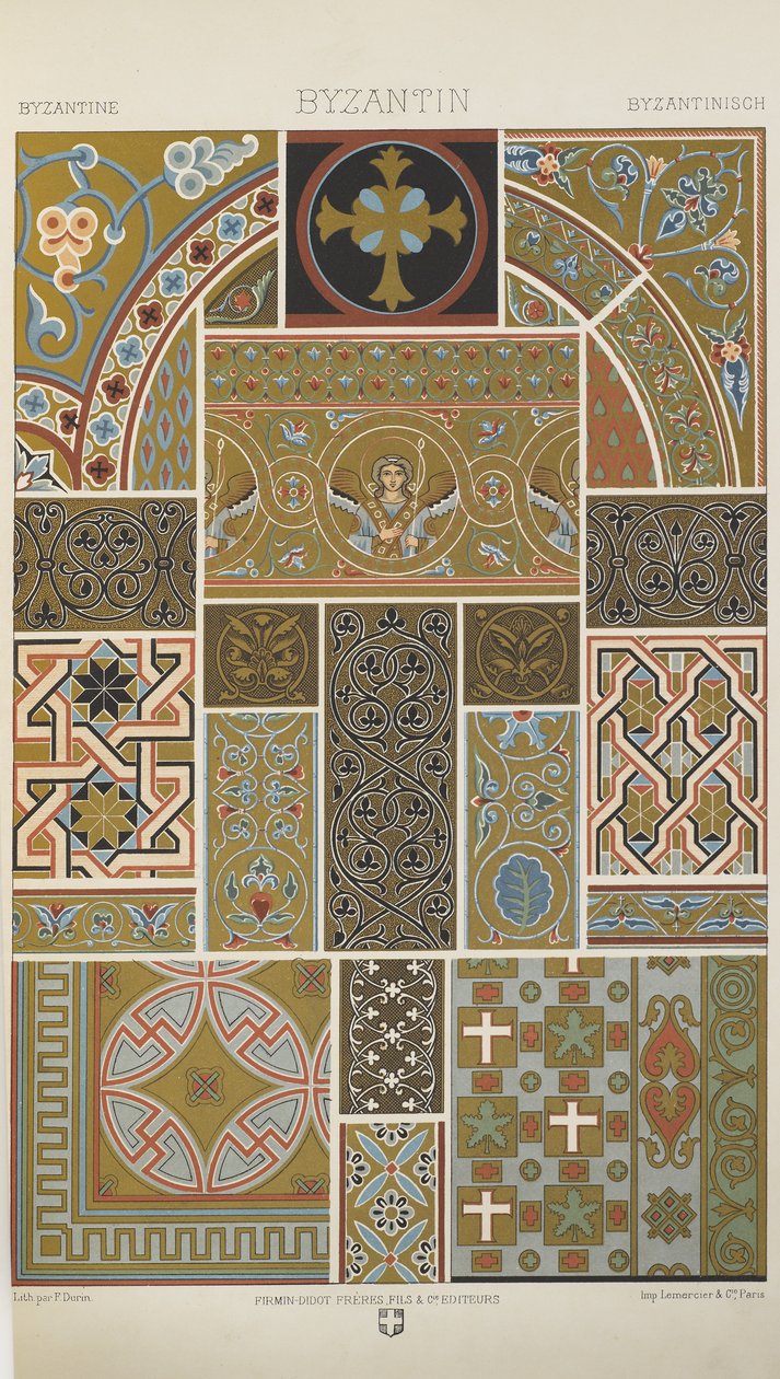 Bysanttilainen, levy 33 julkaisusta "Polychromatic Ornament: Sata lautasta kultaa, hopeaa ja värejä" tekijältä Albert Charles August Racinet