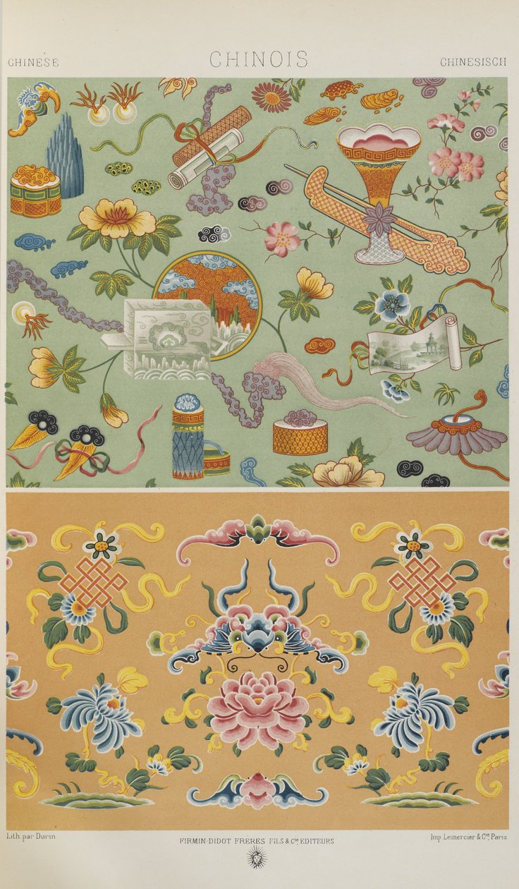 kiina, levy 14 julkaisusta "Polychromatic Ornament: Sata lautasta kultaa, hopeaa ja värejä" tekijältä Albert Charles August Racinet