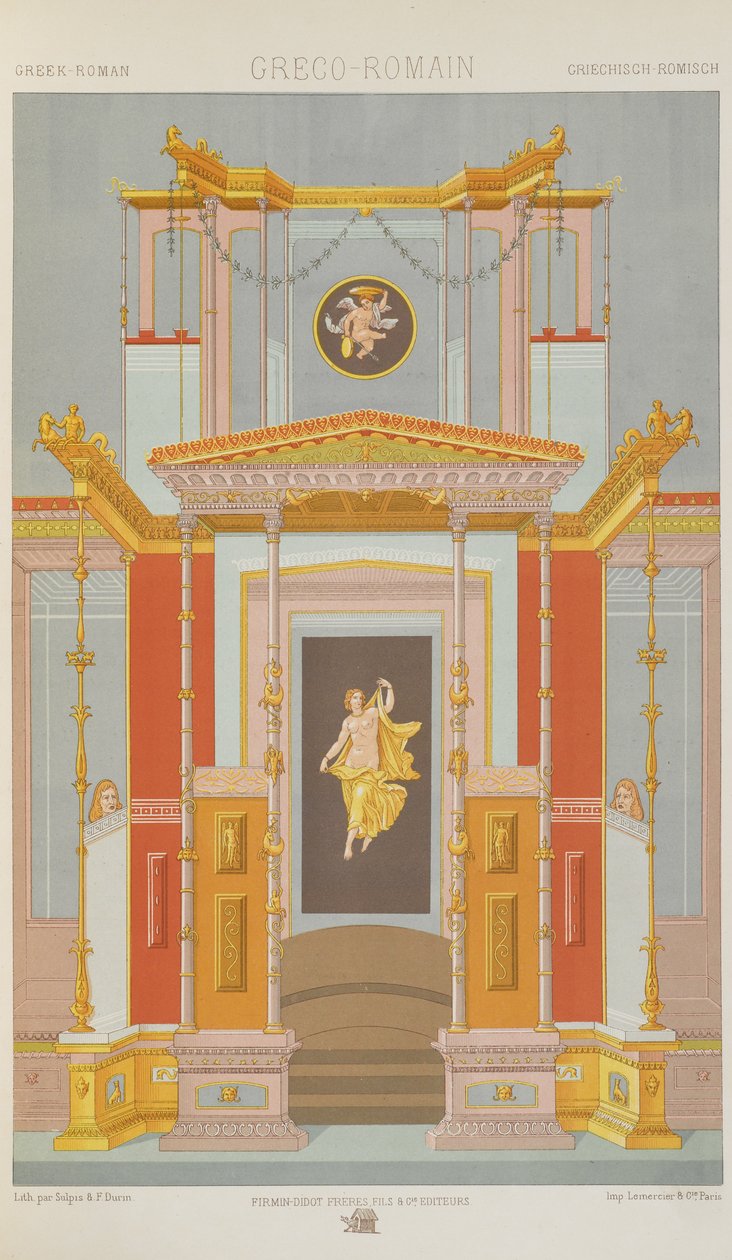 Kreikkalais-roomalainen, levy 8 teoksesta "Polychromatic Ornament: Sata lautasta kultaa, hopeaa ja värejä" tekijältä Albert Charles August Racinet