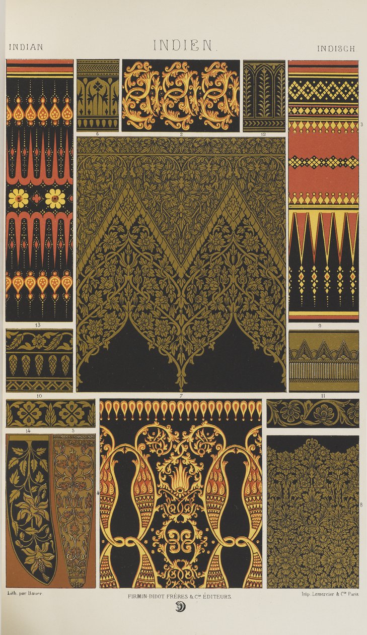 Intialainen, levy 17 julkaisusta "Polychromatic Ornament: Sata lautasta kultaa, hopeaa ja värejä" tekijältä Albert Charles August Racinet