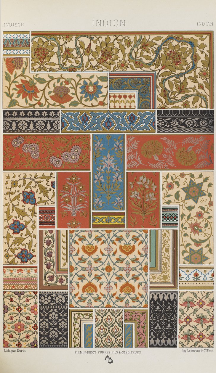 Intialainen, levy 18 julkaisusta "Polychromatic Ornament: Sata lautasta kultaa, hopeaa ja värejä" tekijältä Albert Charles August Racinet