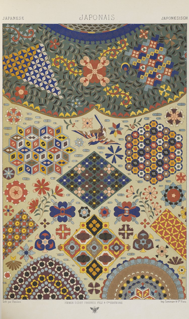 Japanilainen, levy 12 julkaisusta "Polychromatic Ornament: Sata lautasta kultaa, hopeaa ja värejä" tekijältä Albert Charles August Racinet