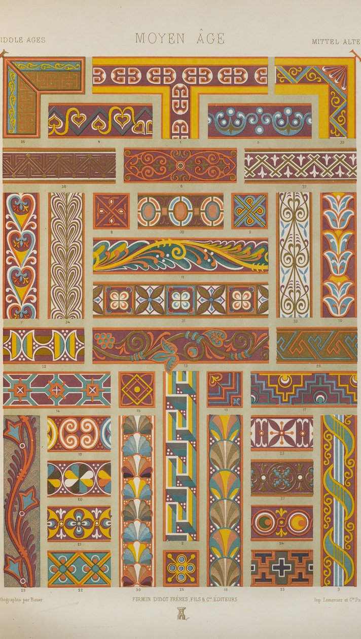 Keskiaika, levy 32 julkaisusta "Polychromatic Ornament: Sata lautasta kultaa, hopeaa ja värejä" tekijältä Albert Charles August Racinet