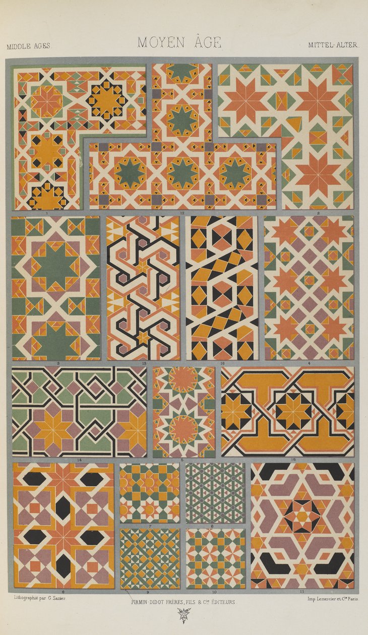 Keskiaika, levy 36 julkaisusta "Polychromatic Ornament: Sata lautasta kultaa, hopeaa ja värejä" tekijältä Albert Charles August Racinet