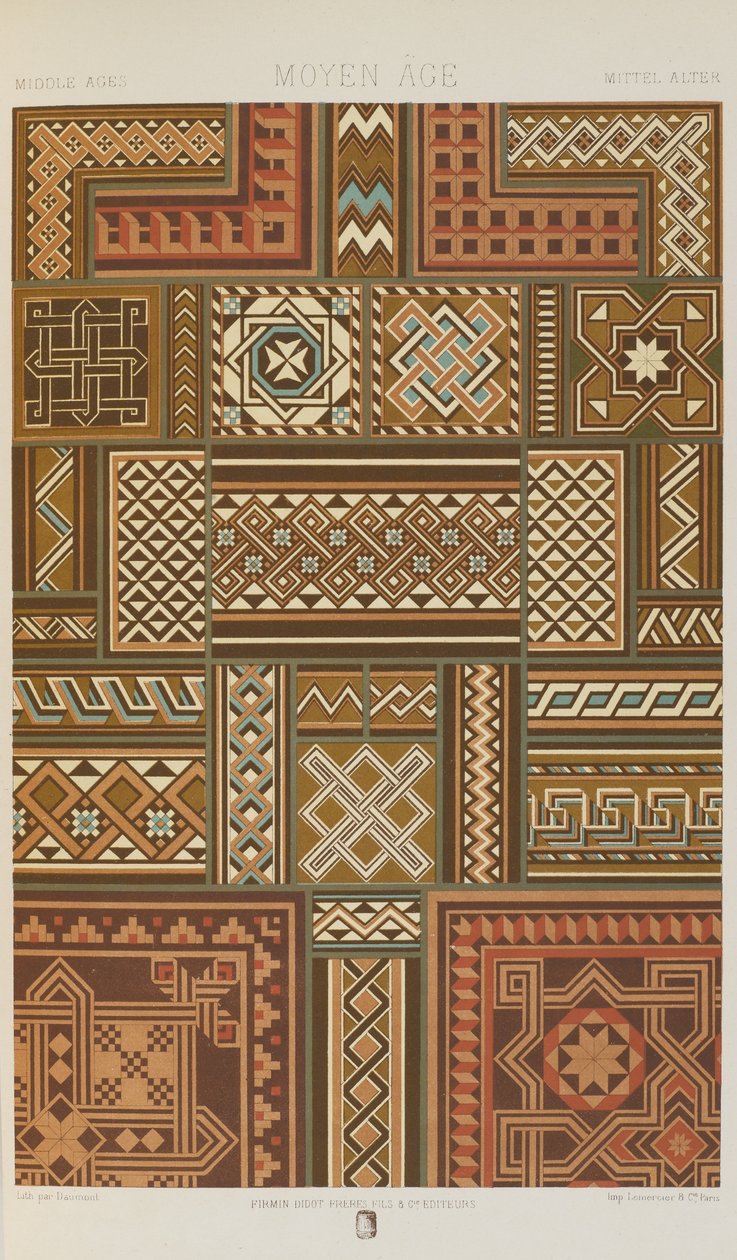 Keskiaika, levy 37 teoksesta "Polychromatic Ornament: Sata lautasta kultaa, hopeaa ja värejä" tekijältä Albert Charles August Racinet