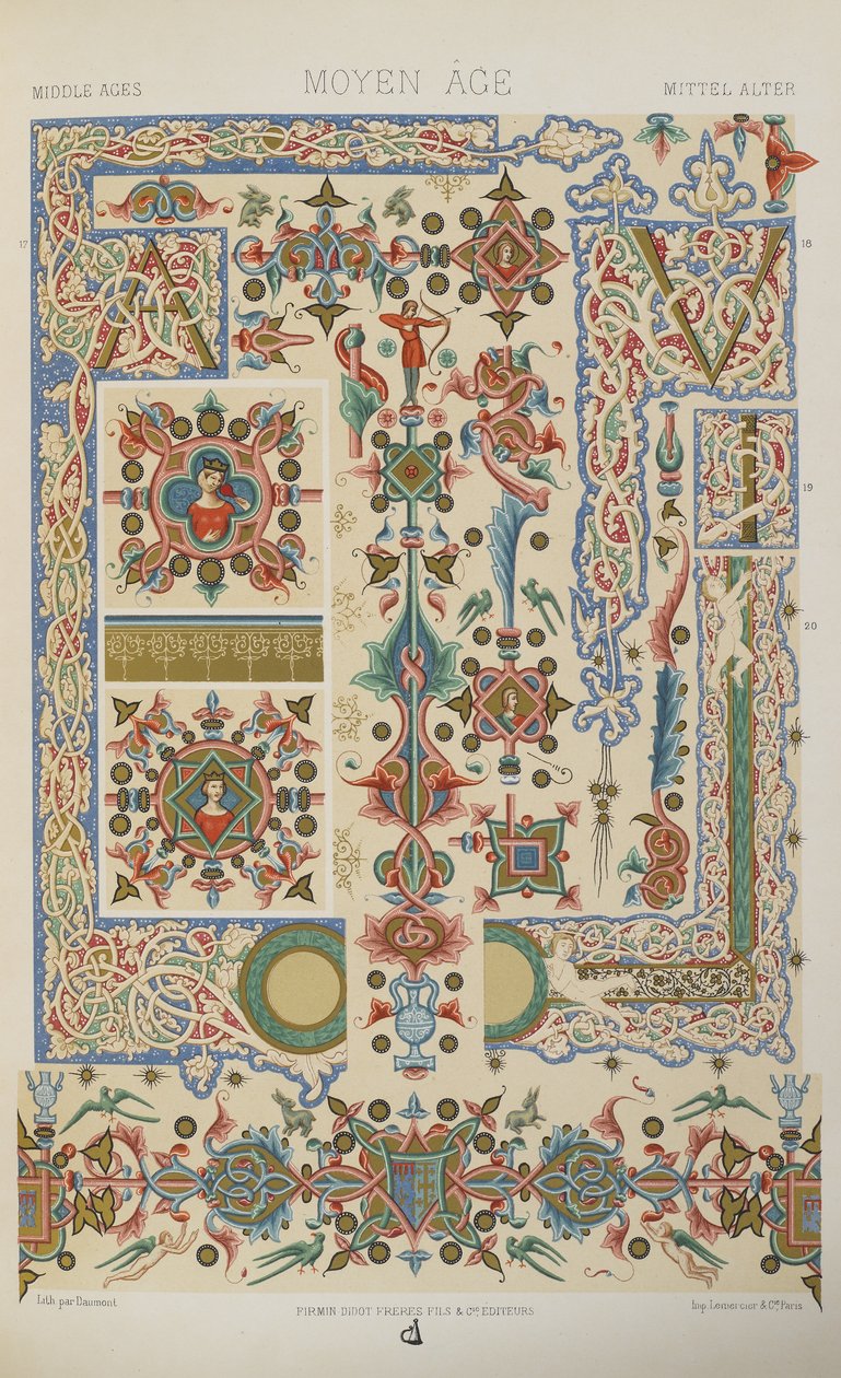 Keskiaika, levy 43 julkaisusta "Polychromatic Ornament: Sata lautasta kultaa, hopeaa ja värejä" tekijältä Albert Charles August Racinet