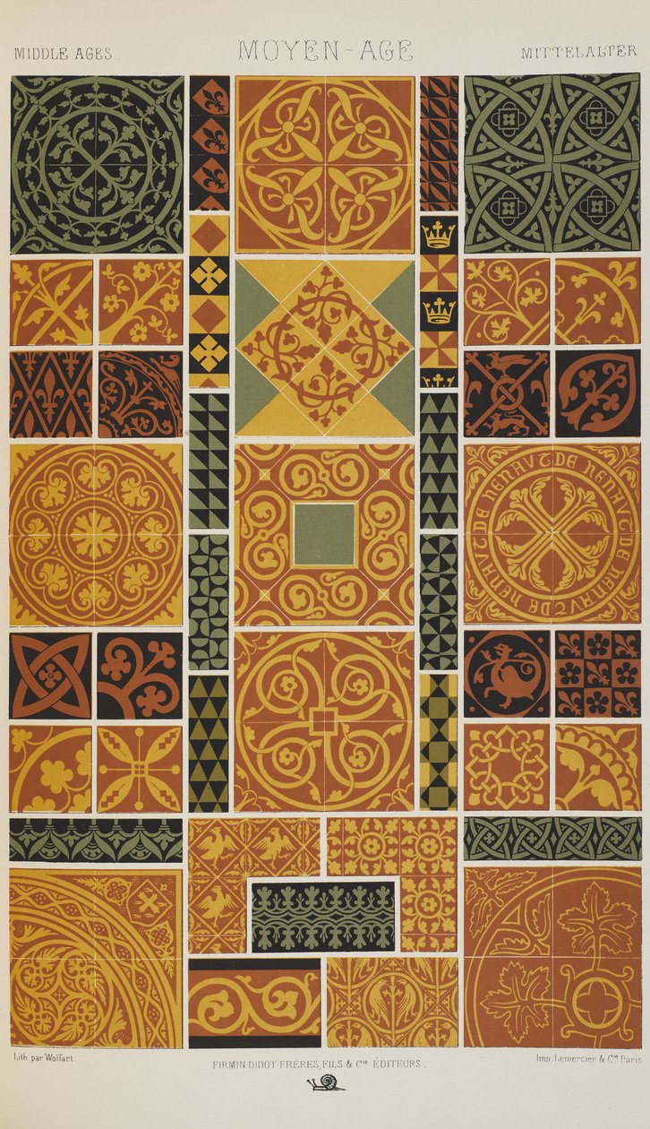 Keskiaika, levy 46 julkaisusta "Polychromatic Ornament: Sata lautasta kultaa, hopeaa ja värejä" tekijältä Albert Charles August Racinet