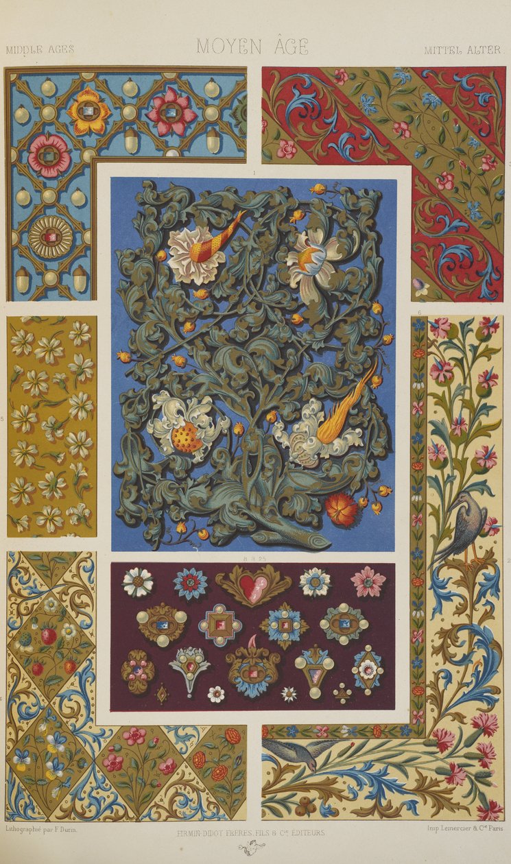 Keskiaika, levy 49 julkaisusta "Polychromatic Ornament: Sata lautasta kultaa, hopeaa ja värejä" tekijältä Albert Charles August Racinet