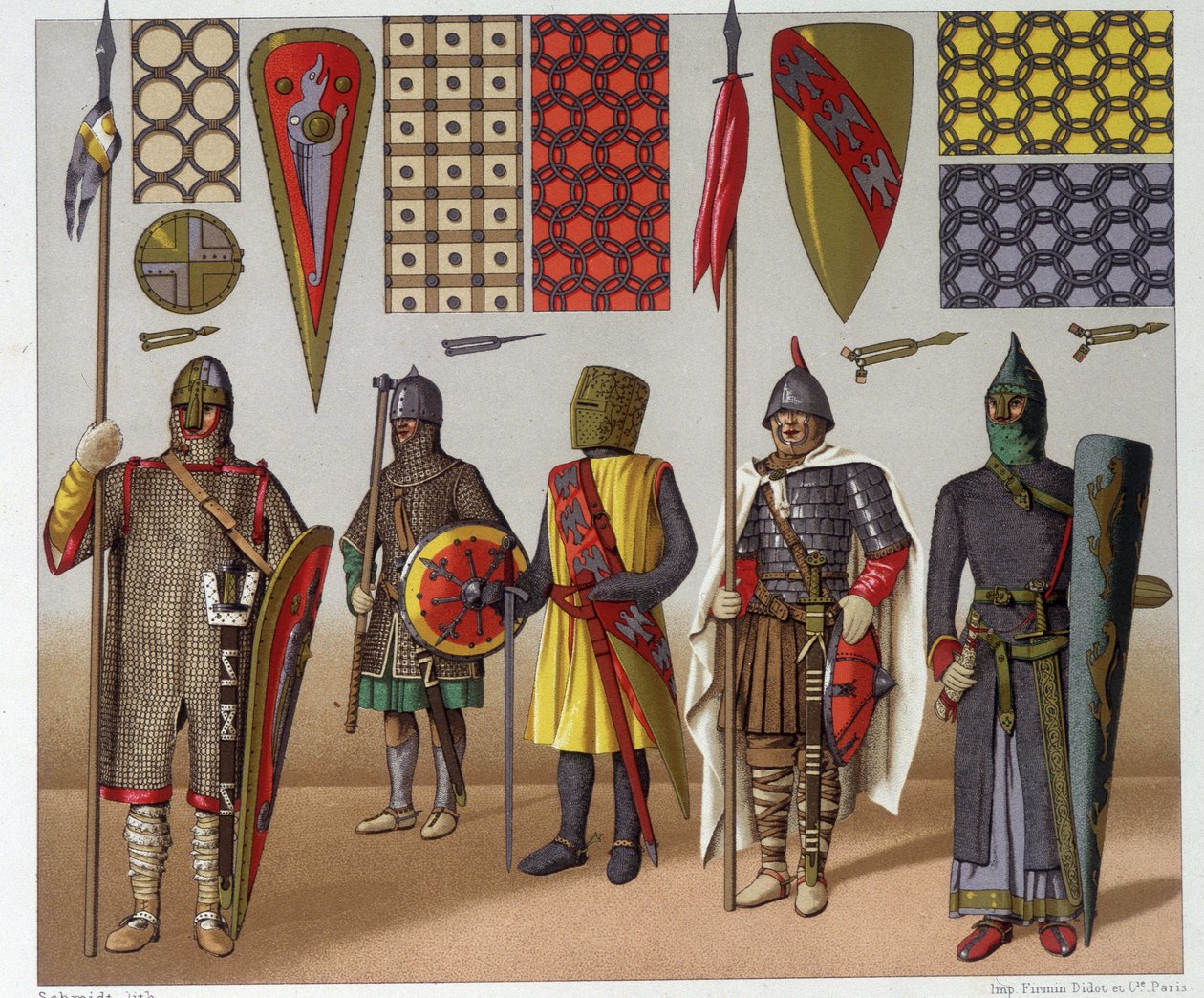 Sotilasasut 800-1100-luvulta, kirjoittanut A. Racinet tekijältä Albert Charles August Racinet