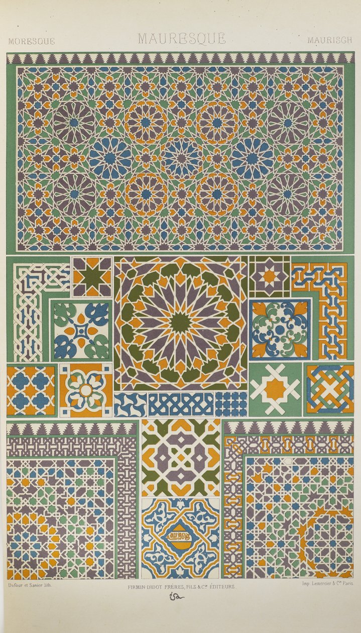 Maurilainen, levy 29 julkaisusta "Polychromatic Ornament: Sata lautasta kultaa, hopeaa ja värejä" tekijältä Albert Charles August Racinet