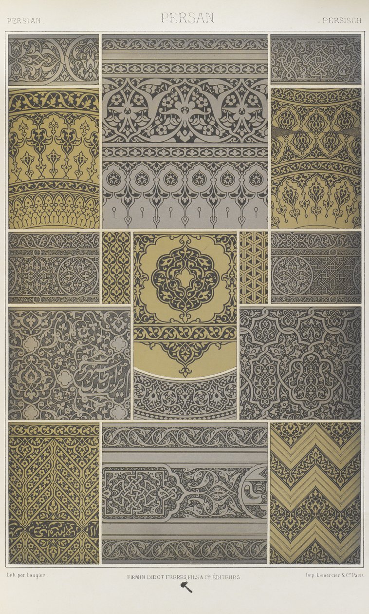 Persia, levy 21 julkaisusta "Polychromatic Ornament: Sata lautasta kultaa, hopeaa ja värejä" tekijältä Albert Charles August Racinet