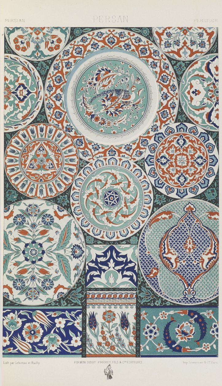 Persia, levy 22 julkaisusta "Polychromatic Ornament: Sata lautasta kultaa, hopeaa ja värejä" tekijältä Albert Charles August Racinet