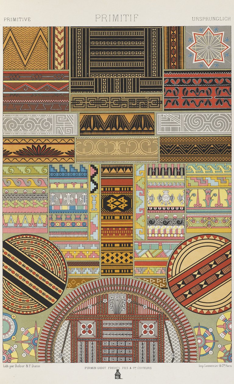 Alkukantainen, levy 1 julkaisusta "Polychromatic Ornament: Sata lautasta kultaa, hopeaa ja värejä" tekijältä Albert Charles August Racinet