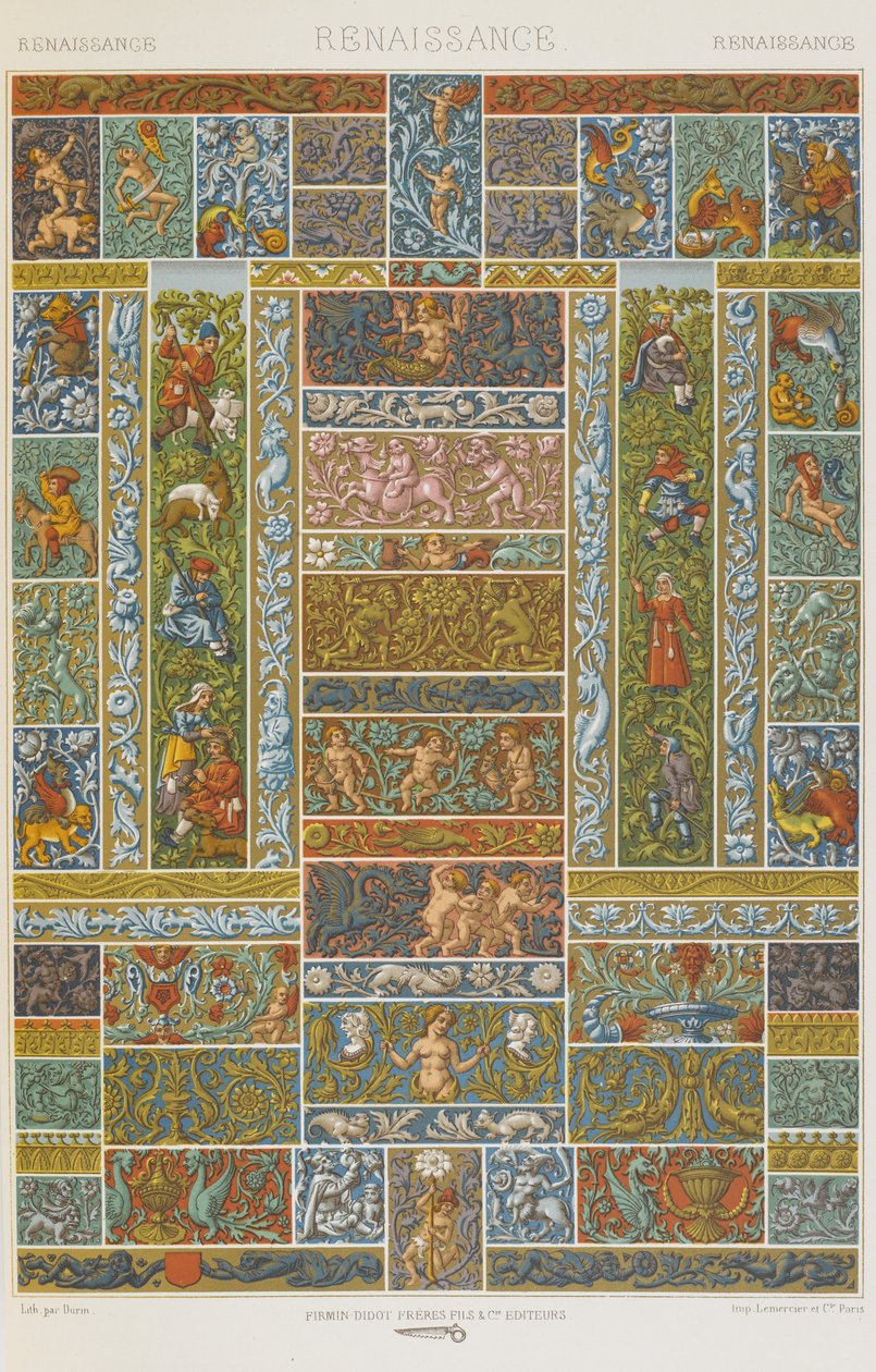 Renaissance, levy 51 teoksesta "Polychromatic Ornament: Sata lautasta kultaa, hopeaa ja värejä" tekijältä Albert Charles August Racinet
