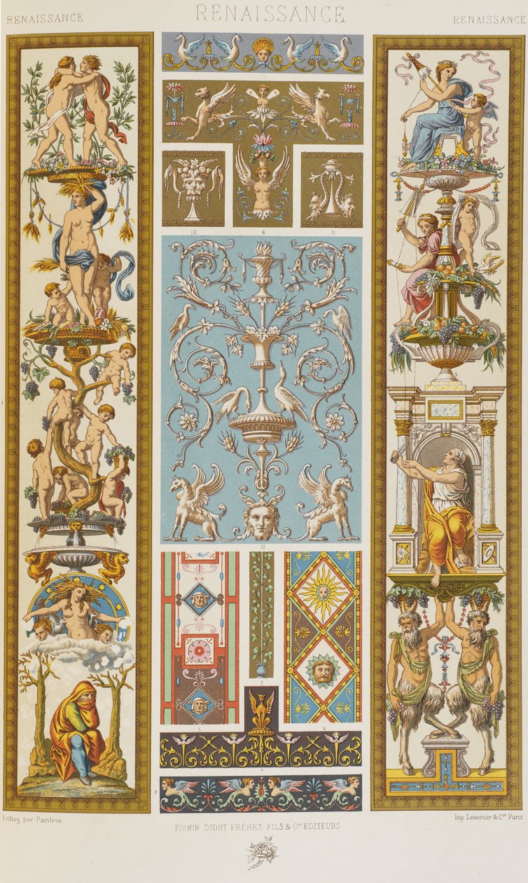 Renaissance, levy 53 teoksesta "Polychromatic Ornament: Sata lautasta kultaa, hopeaa ja värejä" tekijältä Albert Charles August Racinet