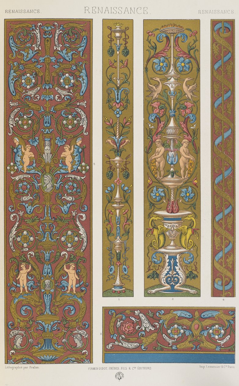 Renaissance, levy 55 julkaisusta "Polychromatic Ornament: Sata lautasta kultaa, hopeaa ja värejä" tekijältä Albert Charles August Racinet
