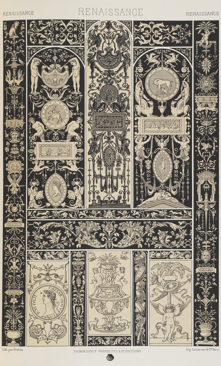Renaissance, levy 56 teoksesta "Polychromatic Ornament: Sata lautasta kultaa, hopeaa ja värejä" tekijältä Albert Charles August Racinet