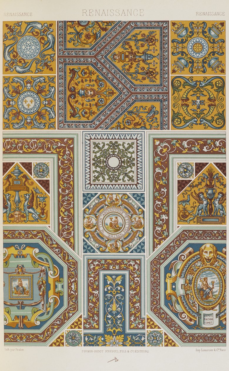 Renaissance, levy 60 teoksesta "Polychromatic Ornament: Sata lautasta kultaa, hopeaa ja värejä" tekijältä Albert Charles August Racinet