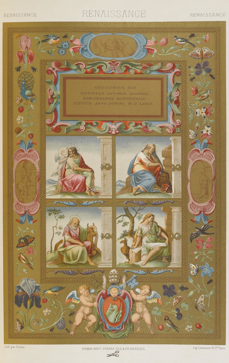 Renaissance, levy 61 teoksesta "Polychromatic Ornament: Sata lautasta kultaa, hopeaa ja värejä" tekijältä Albert Charles August Racinet