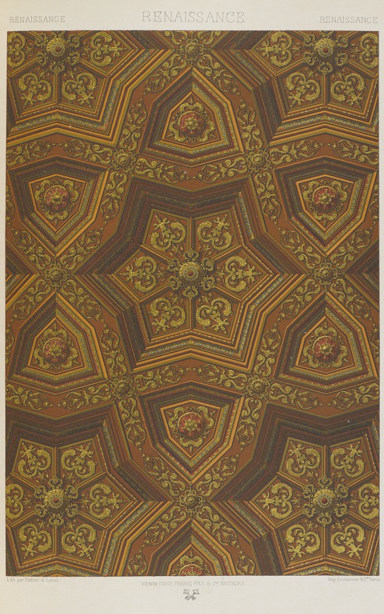 Renaissance, levy 65 teoksesta "Polychromatic Ornament: Sata lautasta kultaa, hopeaa ja värejä" tekijältä Albert Charles August Racinet