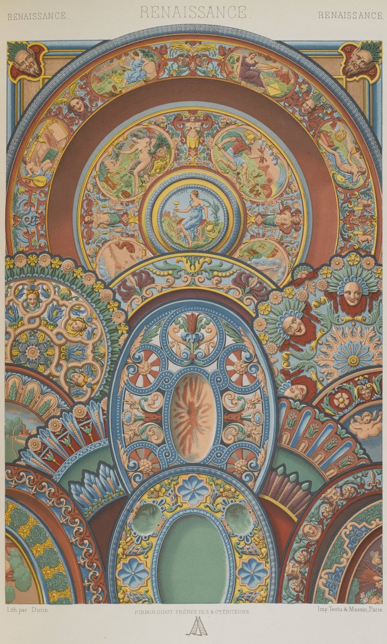 Renaissance, levy 67 teoksesta "Polychromatic Ornament: Sata lautasta kultaa, hopeaa ja värejä" tekijältä Albert Charles August Racinet