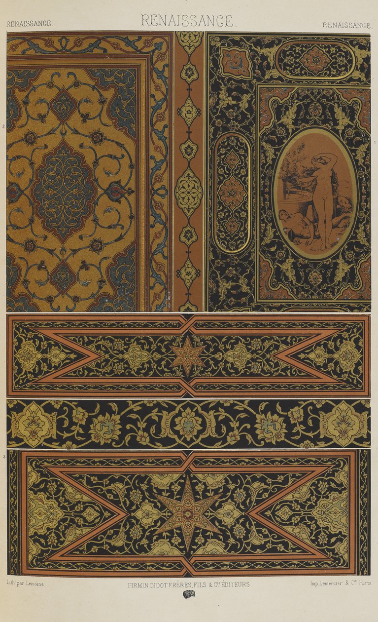 Renaissance, levy 68 teoksesta "Polychromatic Ornament: Sata lautasta kultaa, hopeaa ja värejä" tekijältä Albert Charles August Racinet