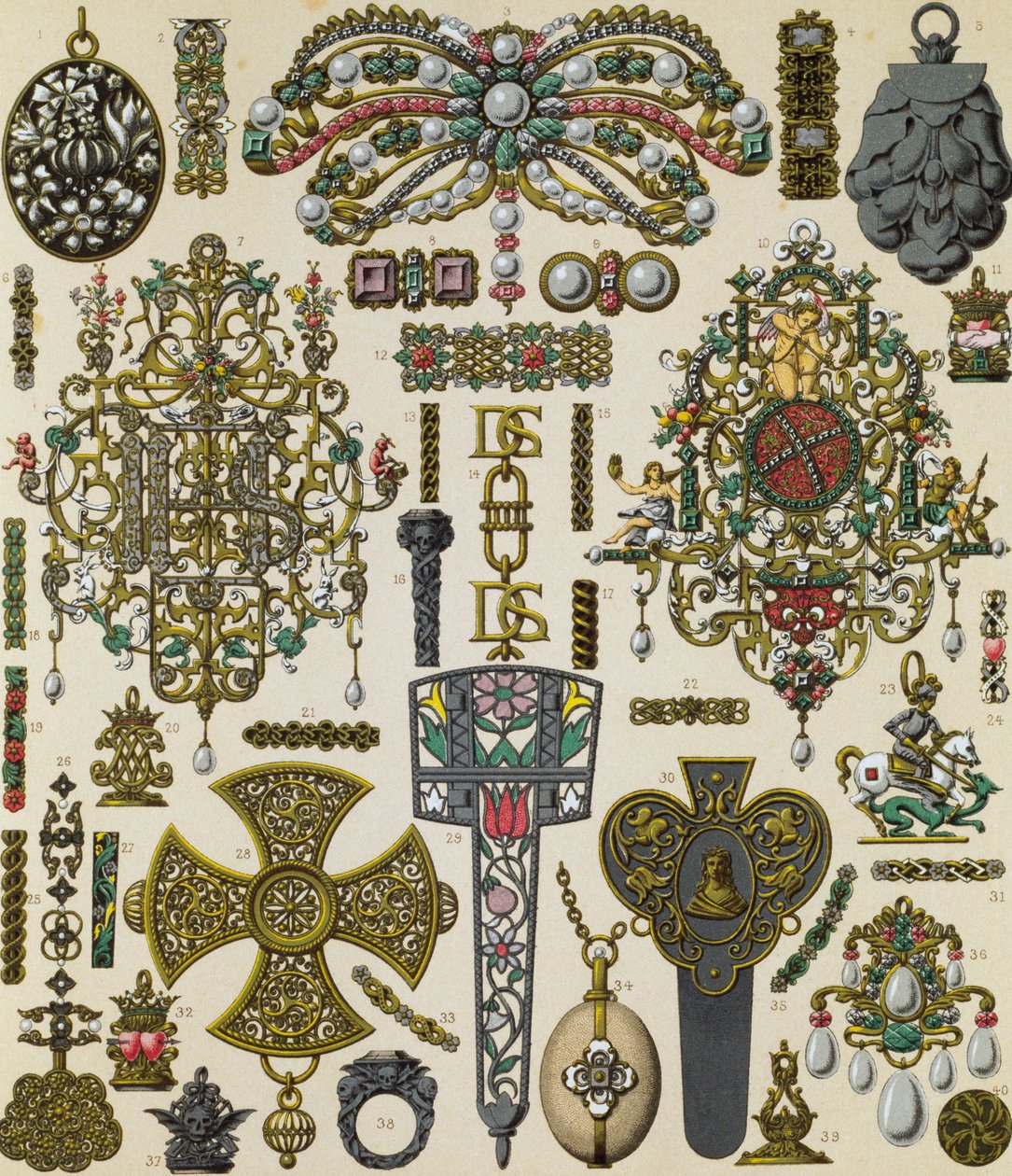 1700-luvun koruja, Schmidtin litografia, julkaistu Le costume historiquessa, V osa tekijältä Albert Charles August Racinet