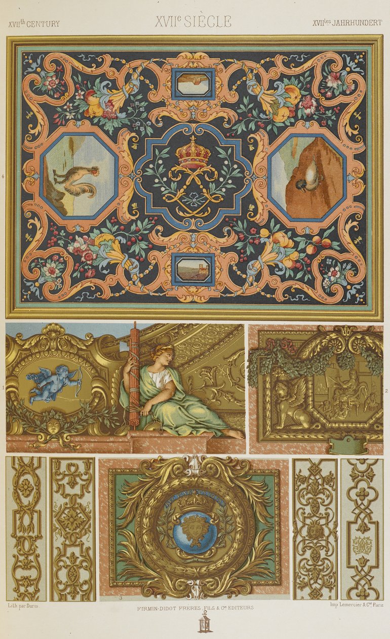 XVII vuosisata, levy 81 teoksesta "Polychromatic Ornament: Sata lautasta kultaa, hopeaa ja värejä" tekijältä Albert Charles August Racinet
