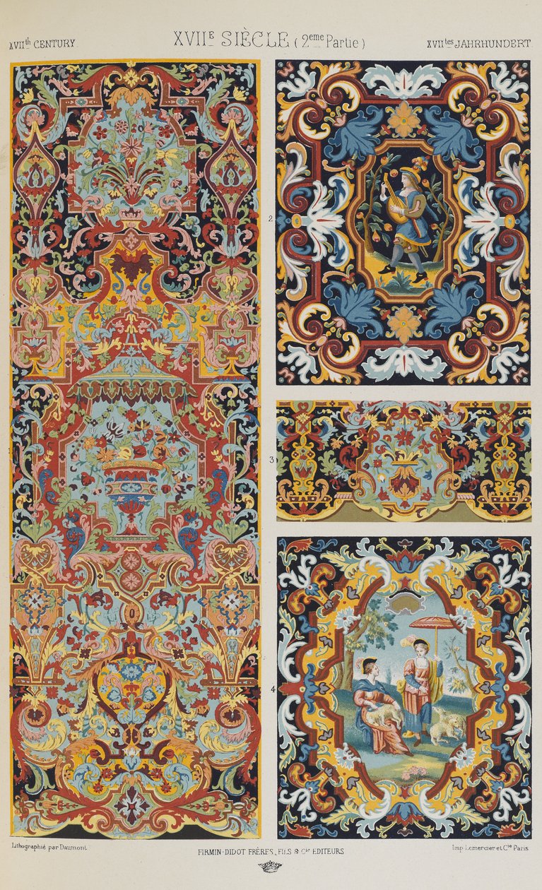 XVII vuosisata, levy 83 teoksesta "Polychromatic Ornament: Sata lautasta kultaa, hopeaa ja värejä" tekijältä Albert Charles August Racinet