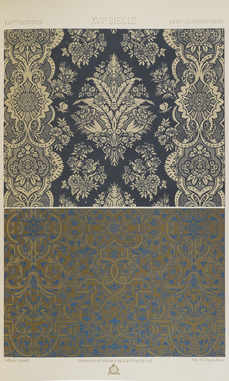 XVII vuosisata, levy 85 teoksesta "Polychromatic Ornament: Sata lautasta kultaa, hopeaa ja värejä" tekijältä Albert Charles August Racinet