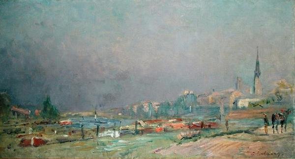 On the River Bank (öljy kankaalle) tekijältä Albert Charles Lebourg